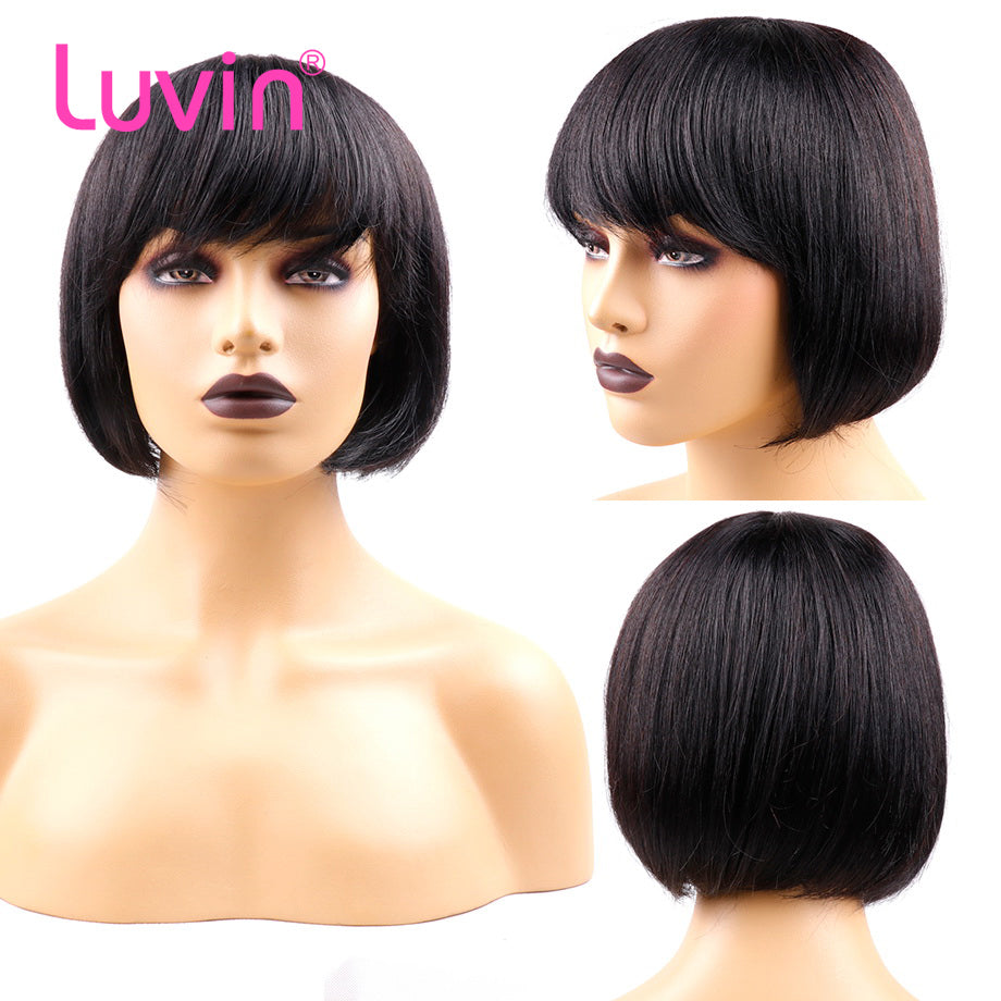 Pixie Cut Bob Bang Wigs Virgin Human Hair