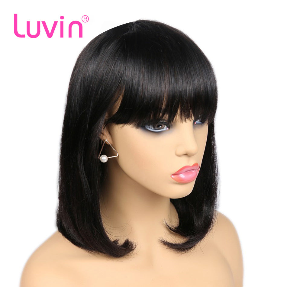 Pixie Cut Bob Bang Wigs Virgin Human Hair