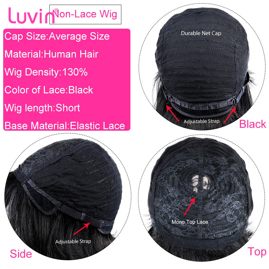 Pixie Cut Bob Bang Wigs Virgin Human Hair