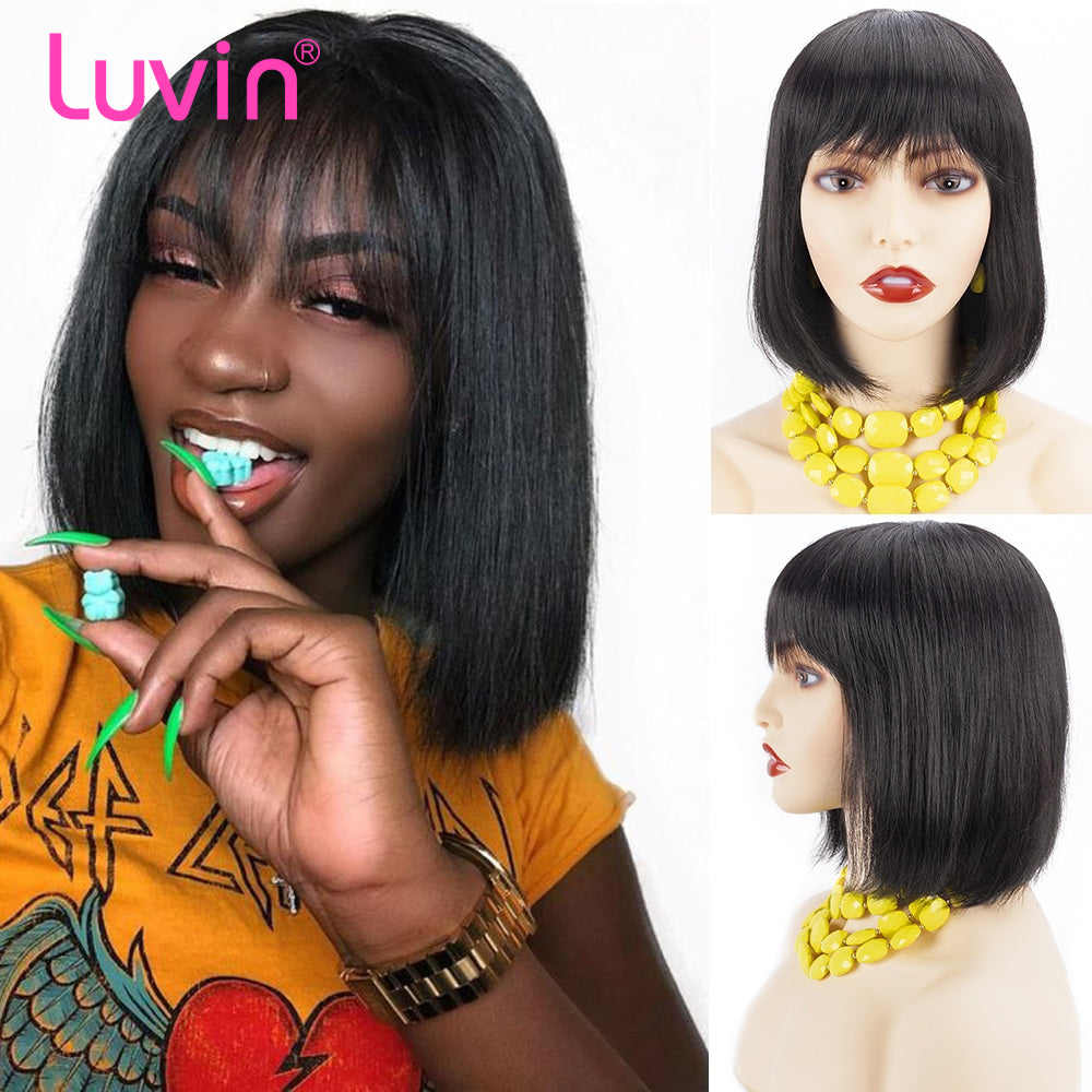 Pixie Cut Bob Bang Wigs Virgin Human Hair