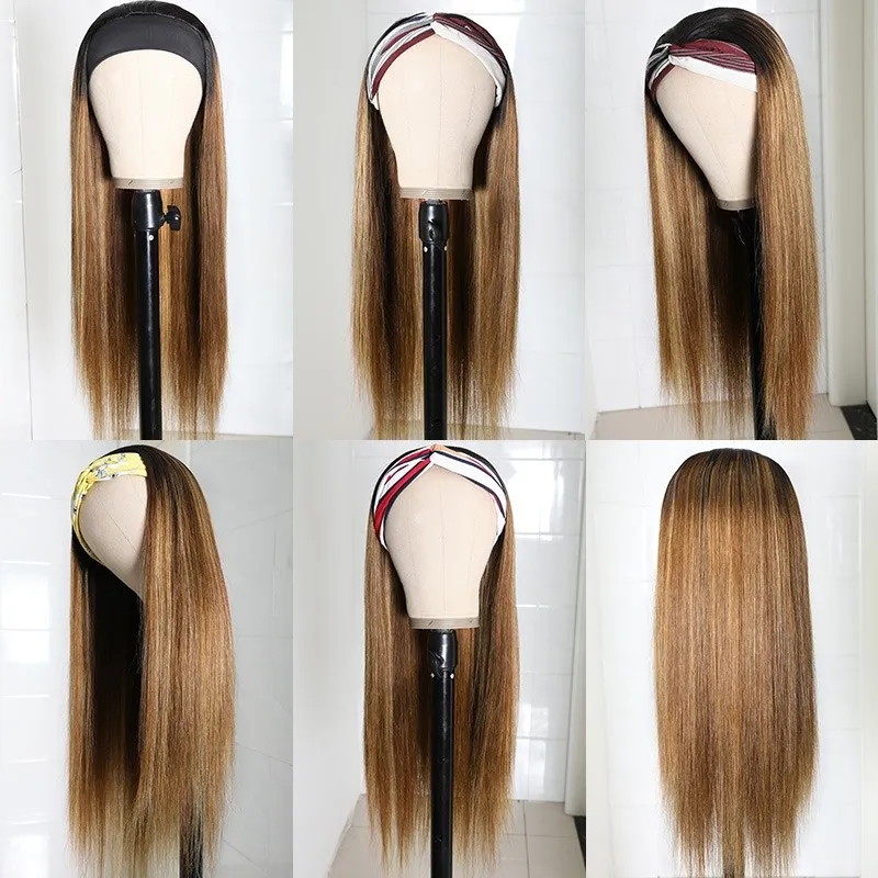 #1B/412 Ombre Color Highlight Straight Headband Wigs Virgin Human Hair(Get Free Headband)