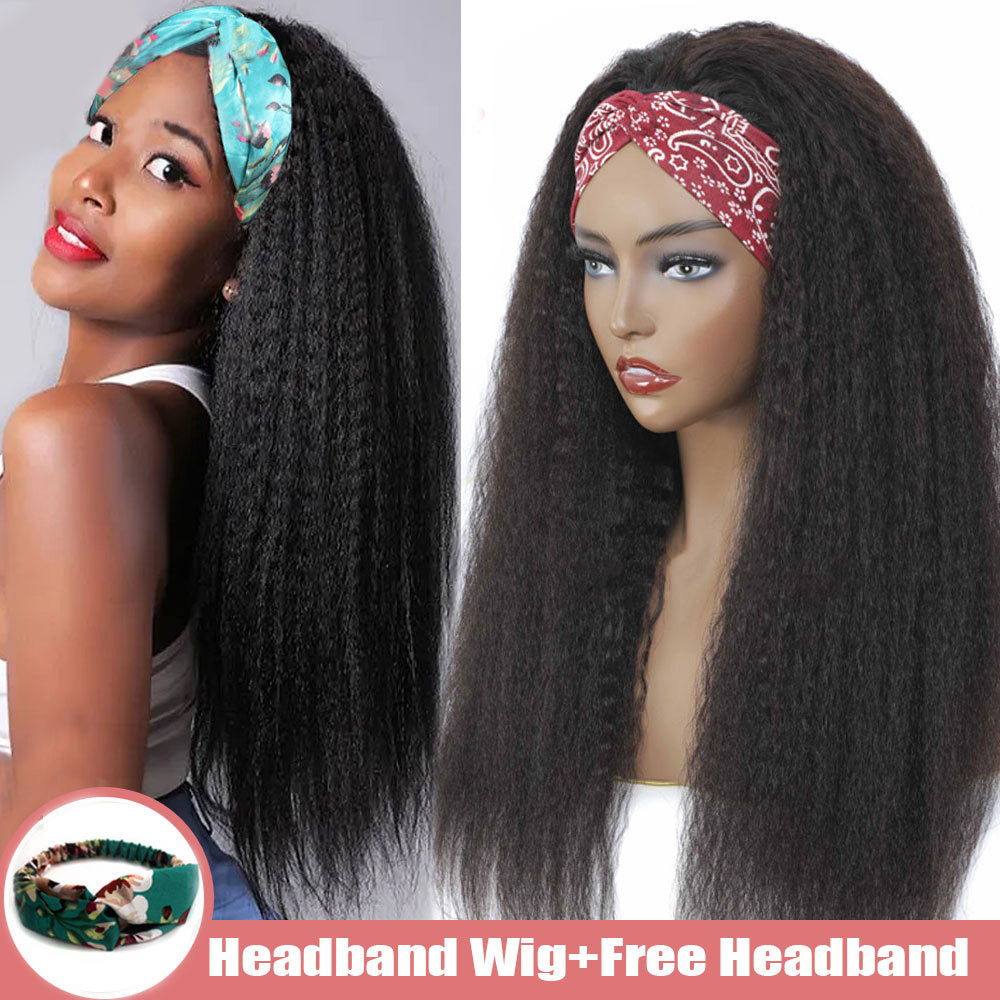 Throw On & Go | Kinky Straight Headband Wig Virgin Human Hair(Get Free Headband)