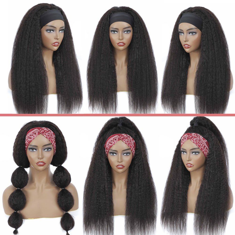 Throw On & Go | Kinky Straight Headband Wig Virgin Human Hair(Get Free Headband)