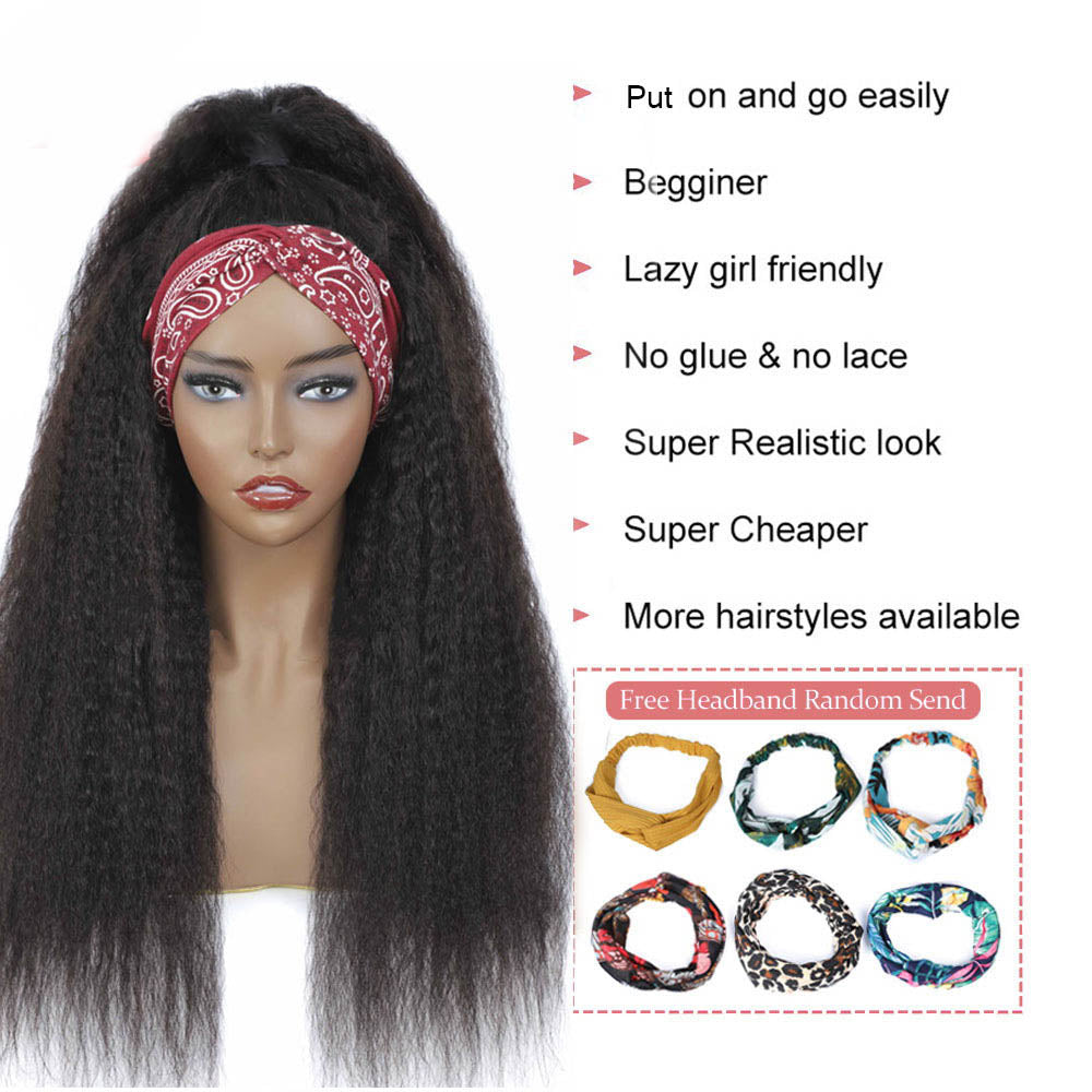 Throw On & Go | Kinky Straight Headband Wig Virgin Human Hair(Get Free Headband)