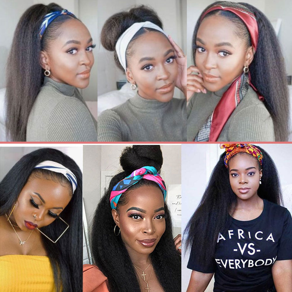 Throw On & Go | Kinky Straight Headband Wig Virgin Human Hair(Get Free Headband)