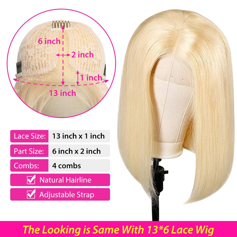T Part #613 Blonde Straight Bob Wig Human Hair Lace Front Wig Silky Blunt Cut
