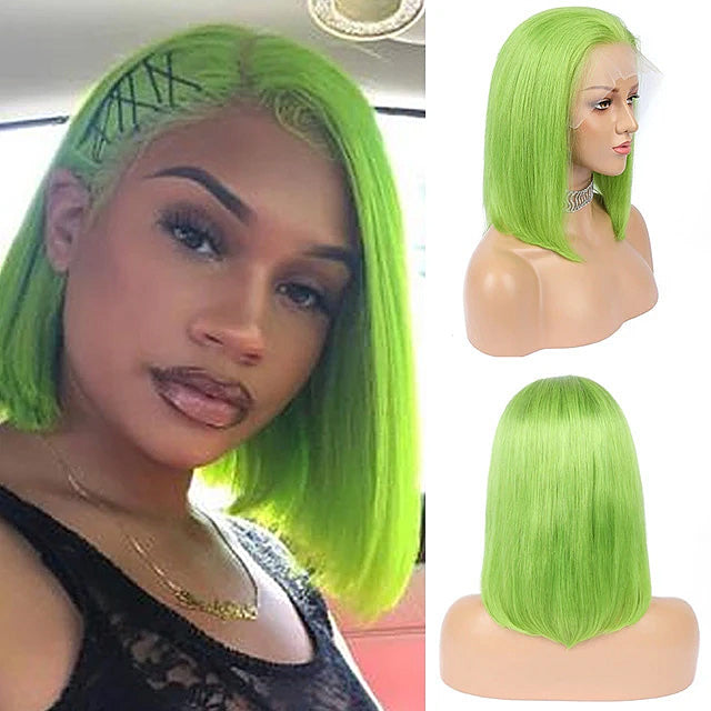 Straight Green Bob Wig Brazilian Humen Hair Short Lace Front Wig