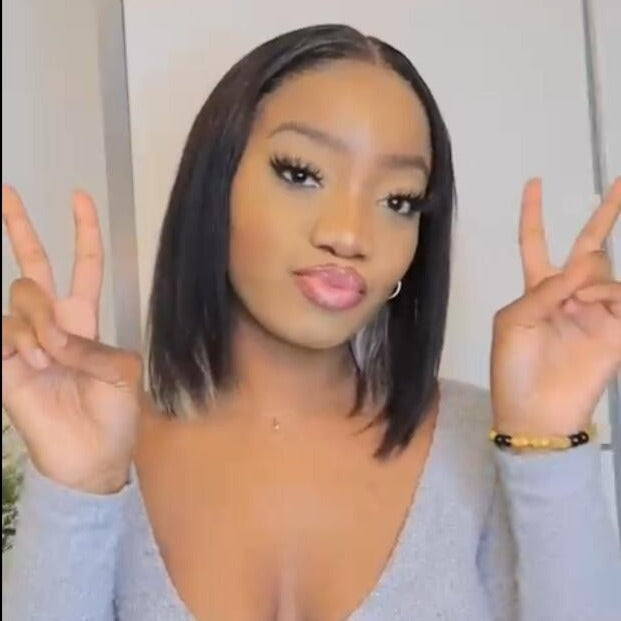 Highlight Mix Color Bob Wig Ombre Human Hair Silky Blunt Cut