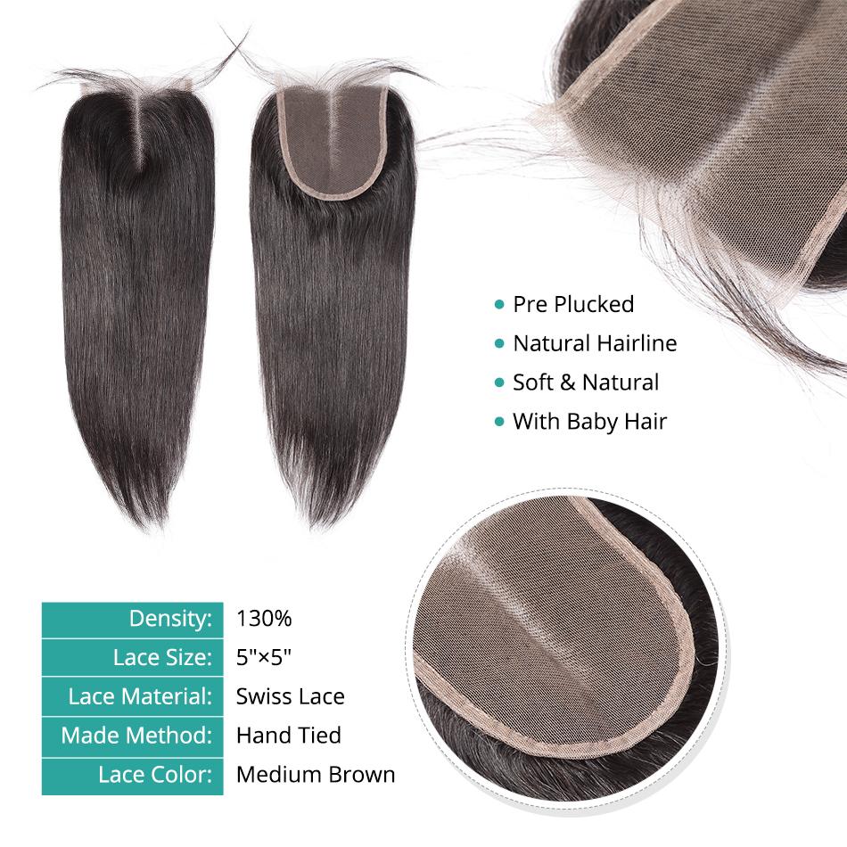 5x5 Lace Closure Brazilian Virgin Hair Straight