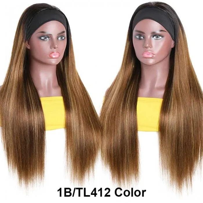 #1B/412 Ombre Color Highlight Straight Headband Wigs Virgin Human Hair(Get Free Headband)