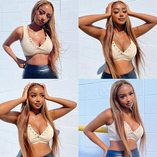 #4/27 13x4 Lace Front Human Hair Wigs Pre Plucked Brazilian Straight Remy Frontal Wig