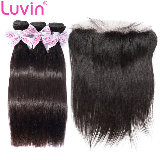 7A 3 Bundles Hair Weave Brazilian Hair With Lace Frontal Straight