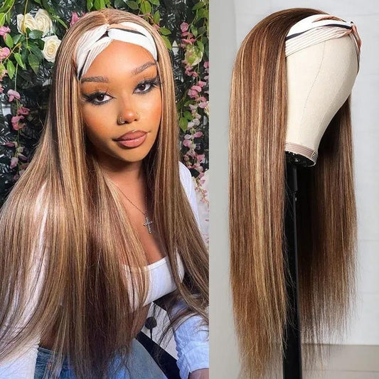 #1B/412 Ombre Color Highlight Straight Headband Wigs Virgin Human Hair(Get Free Headband)