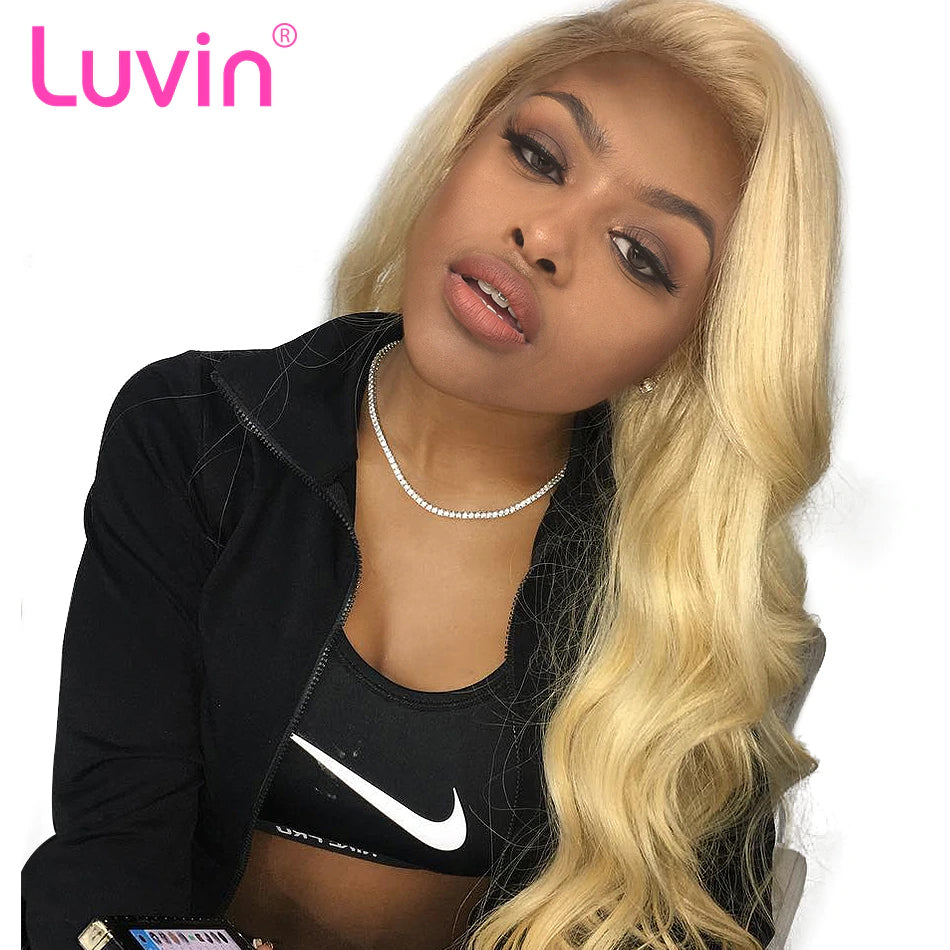 Color#613 blonde human hair lace front wig, pre plucked, body wave