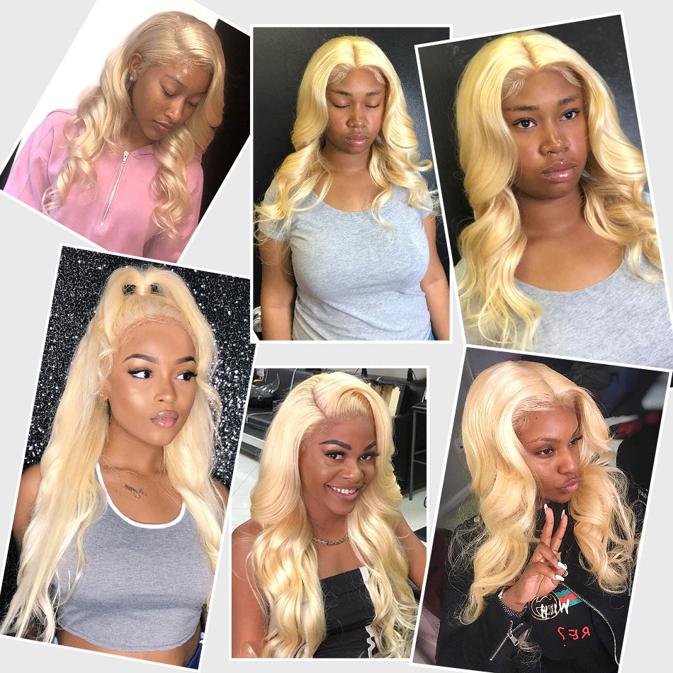 Color#613 blonde human hair lace front wig, pre plucked, body wave