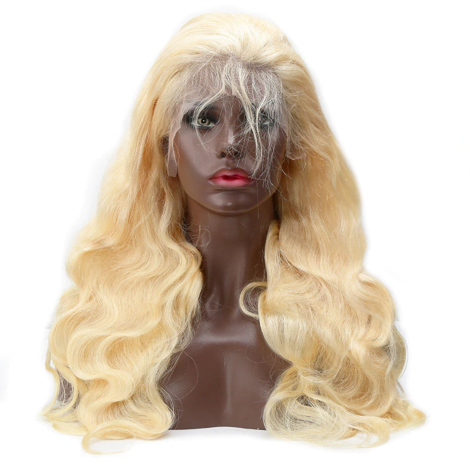 Color#613 blonde human hair lace front wig, pre plucked, body wave