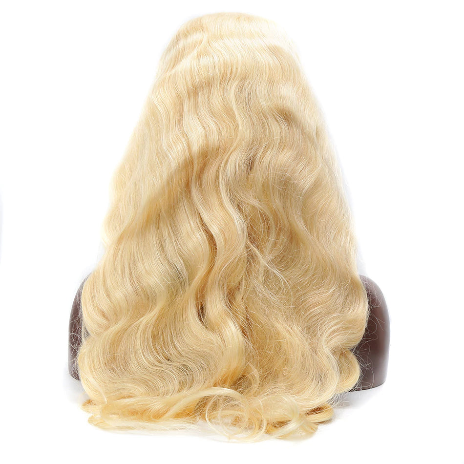 Color#613 blonde human hair lace front wig, pre plucked, body wave