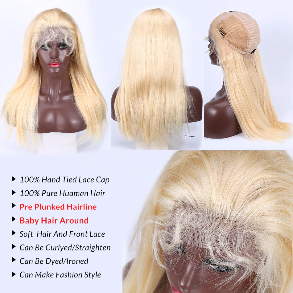 Color#613 blonde human hair lace front wig, pre plucked