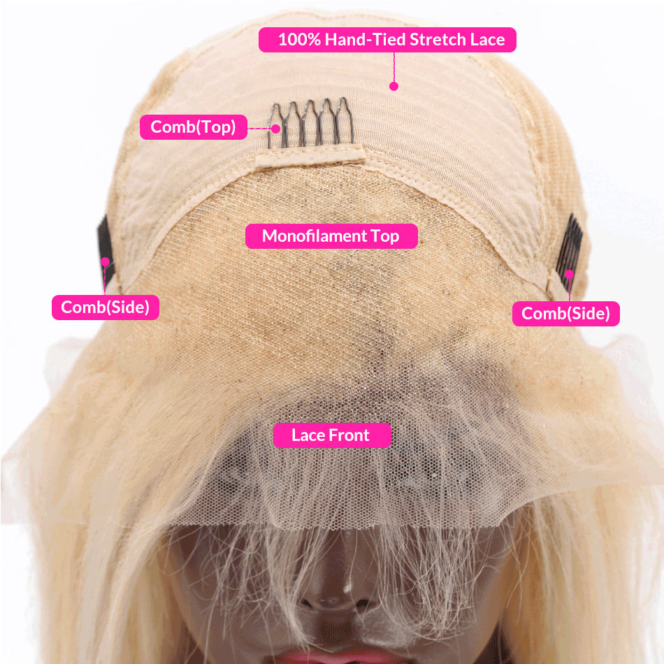 Color#613 blonde human hair lace front wig, pre plucked