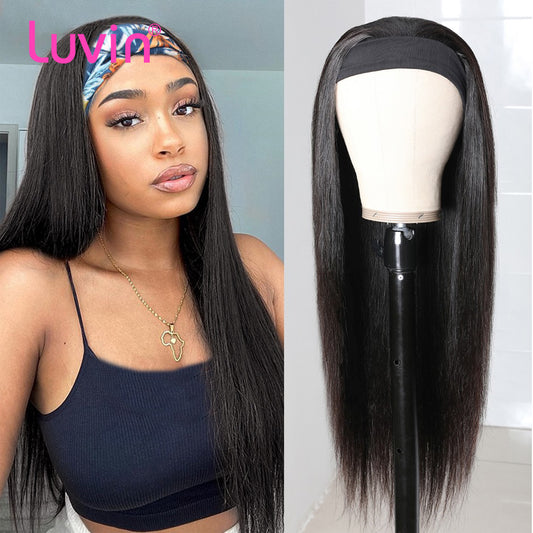 Straight Headband Wig Virgin Human Hair(Get Free Headband)